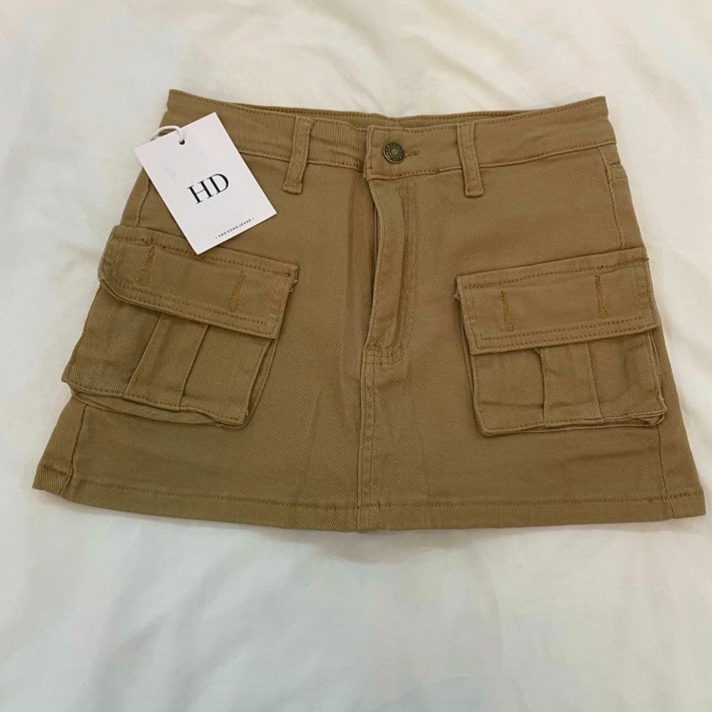 Tan Cargo Mini Skirt with Shorts built in